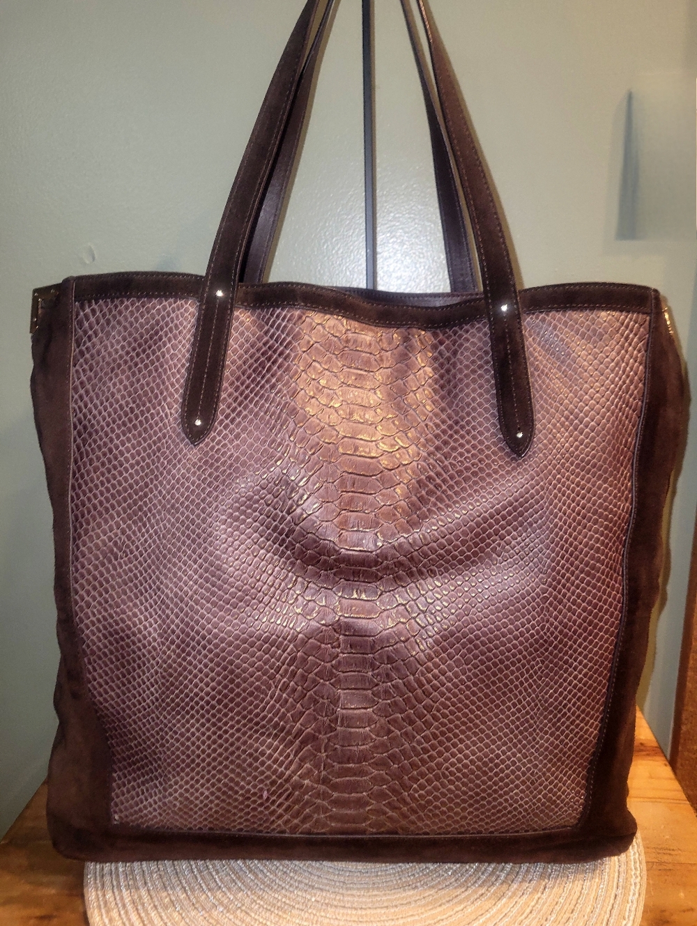 Coach Jose Suede and Leather Reptile Embossed Tote in Dark Brown 2014 - Picture 3 of 11